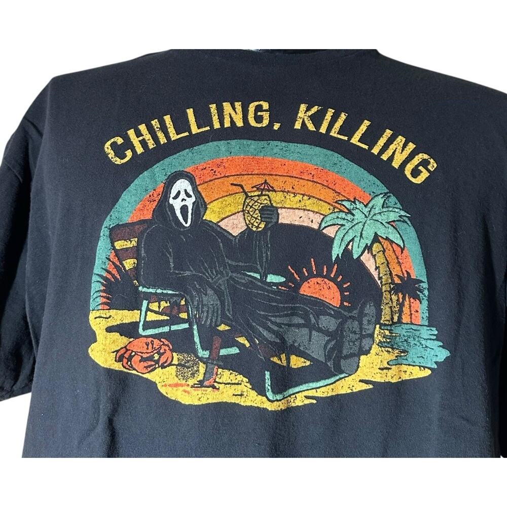 Scream Ghostface Chilling Killing on Beach Black Horror T-Shirt Halloween 2XL - Picture 2 of 6